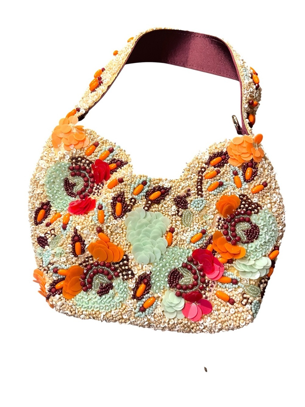 ZARA Womens Beaded Mini Bucket Bag Purse Sequined embellished Ecru 6587/510 NWT